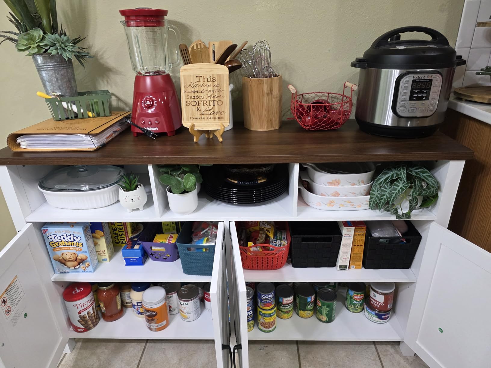 knoworld Buffet Sideboard with Storage Farmhouse with 4 Doors, 55'' Large Kitchen Storage Cabinet Wood Coffee Bar Cabinet Buffet Table with Shelves for Kitchen, Dining Room, Entryway (Gray, 55in) customer photo 2