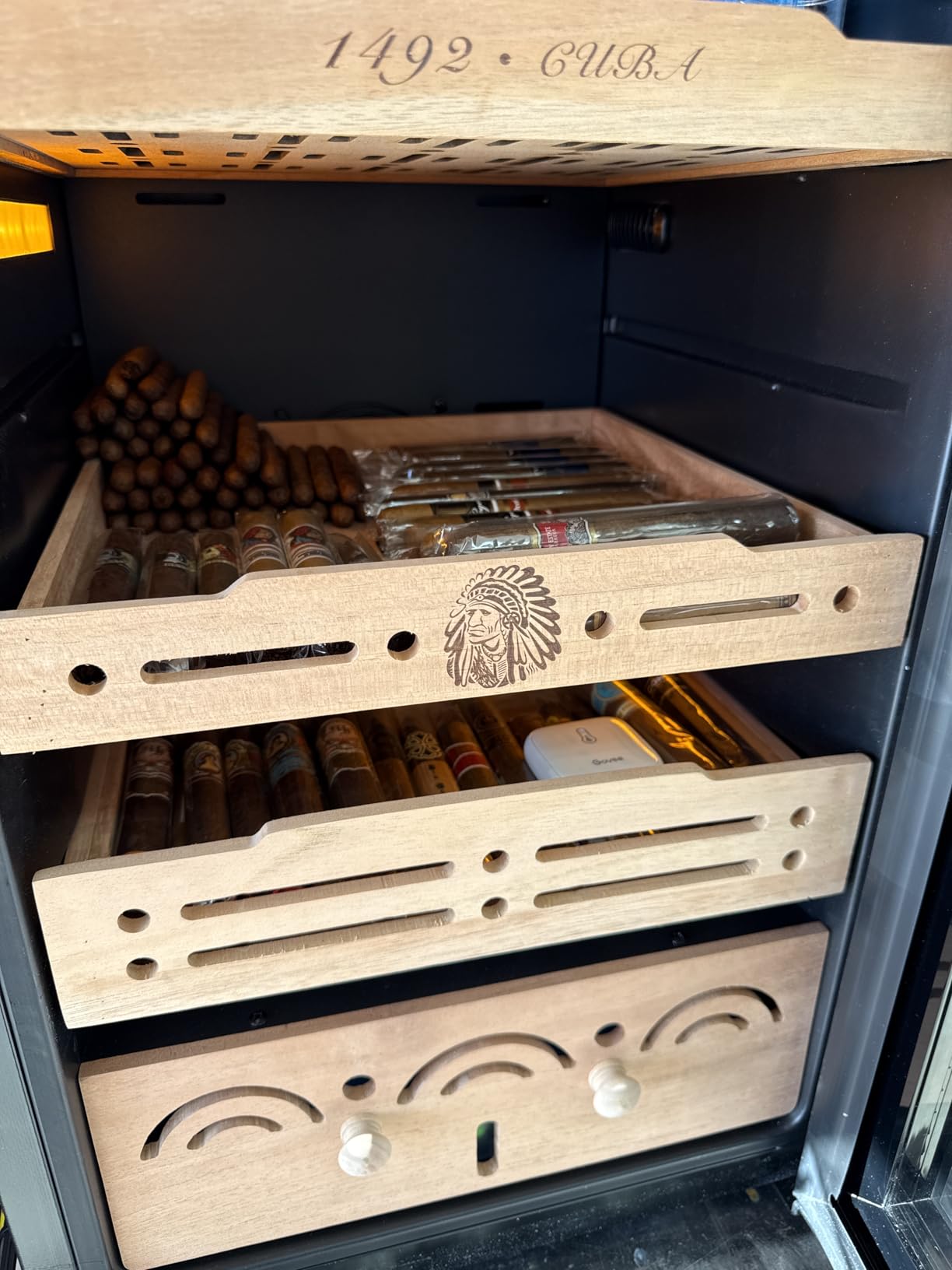 Electric Cigar Humidor Cabinet up to 600 Cigars, Temperature & Humidity Control System-75L Cooling Fridge with Cedar Wood Shelves Digital LED Screen Fingerprint Safety Lock Home & Commercial Use customer photo 2