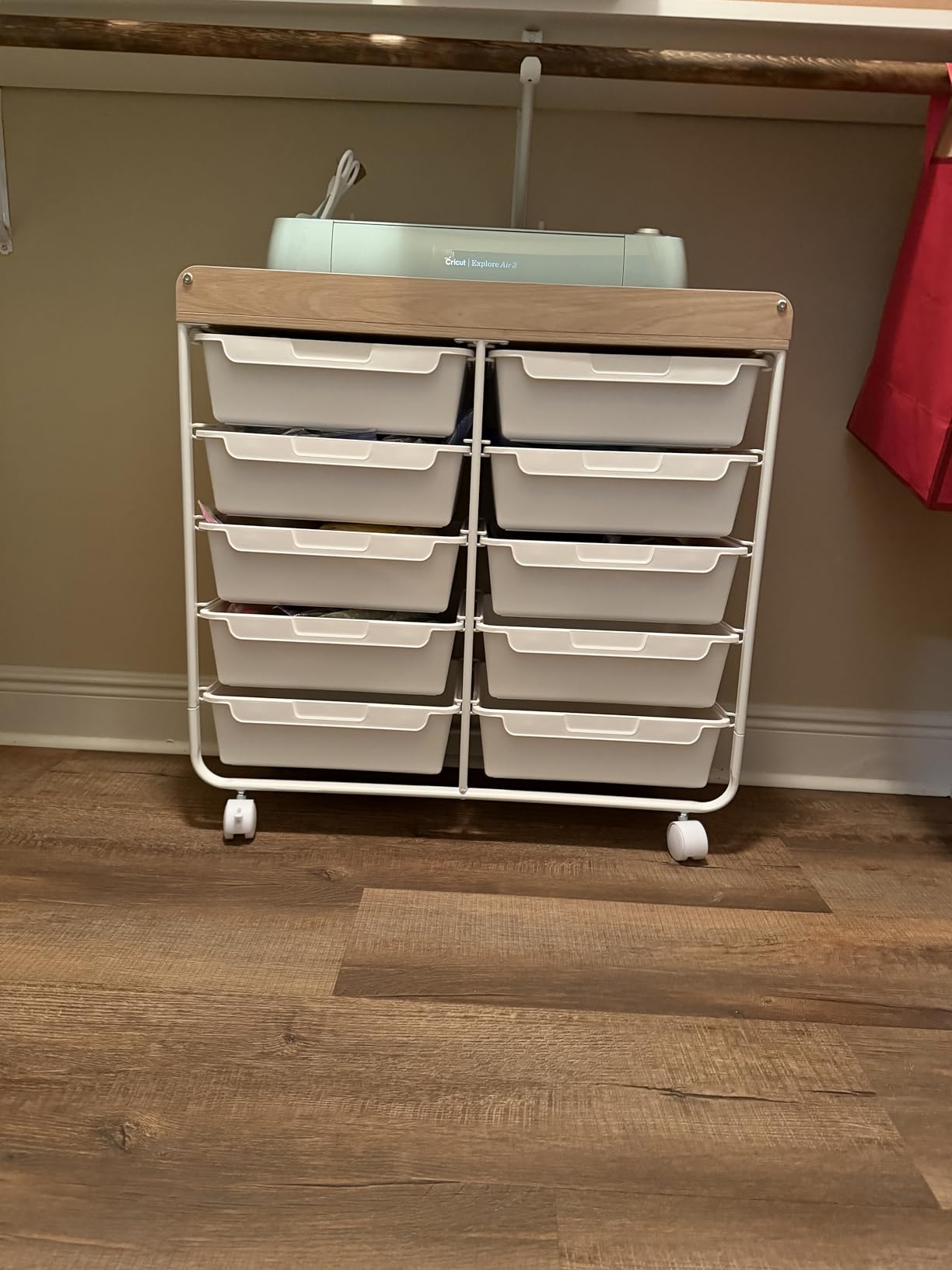 10 Drawers Rolling Cart with Wooden Tabletop, Utility Storage Cart with Wheels, Art Supply Craft Organizer on Wheel with Metal Frame & Handles for Home Office School,Green customer photo 1
