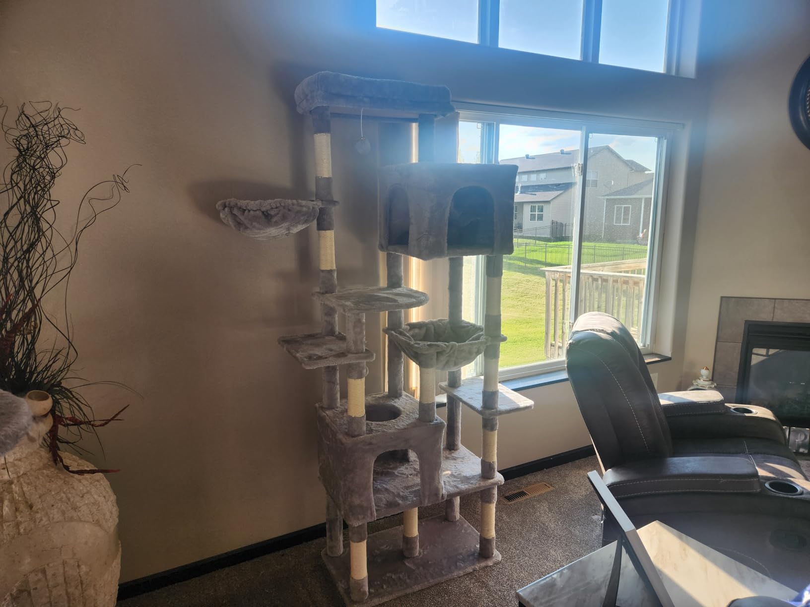 Heybly Cat Tree, 76-Inch Tall Heavy Duty Cat Tower for Big Cats with Extra Wide Baseboard, Multi-Level Large Cat Furniture with 2 Condos & 2 Hammocks, 10 Scratching Posts, Smoky Gray HCT039G customer photo 1