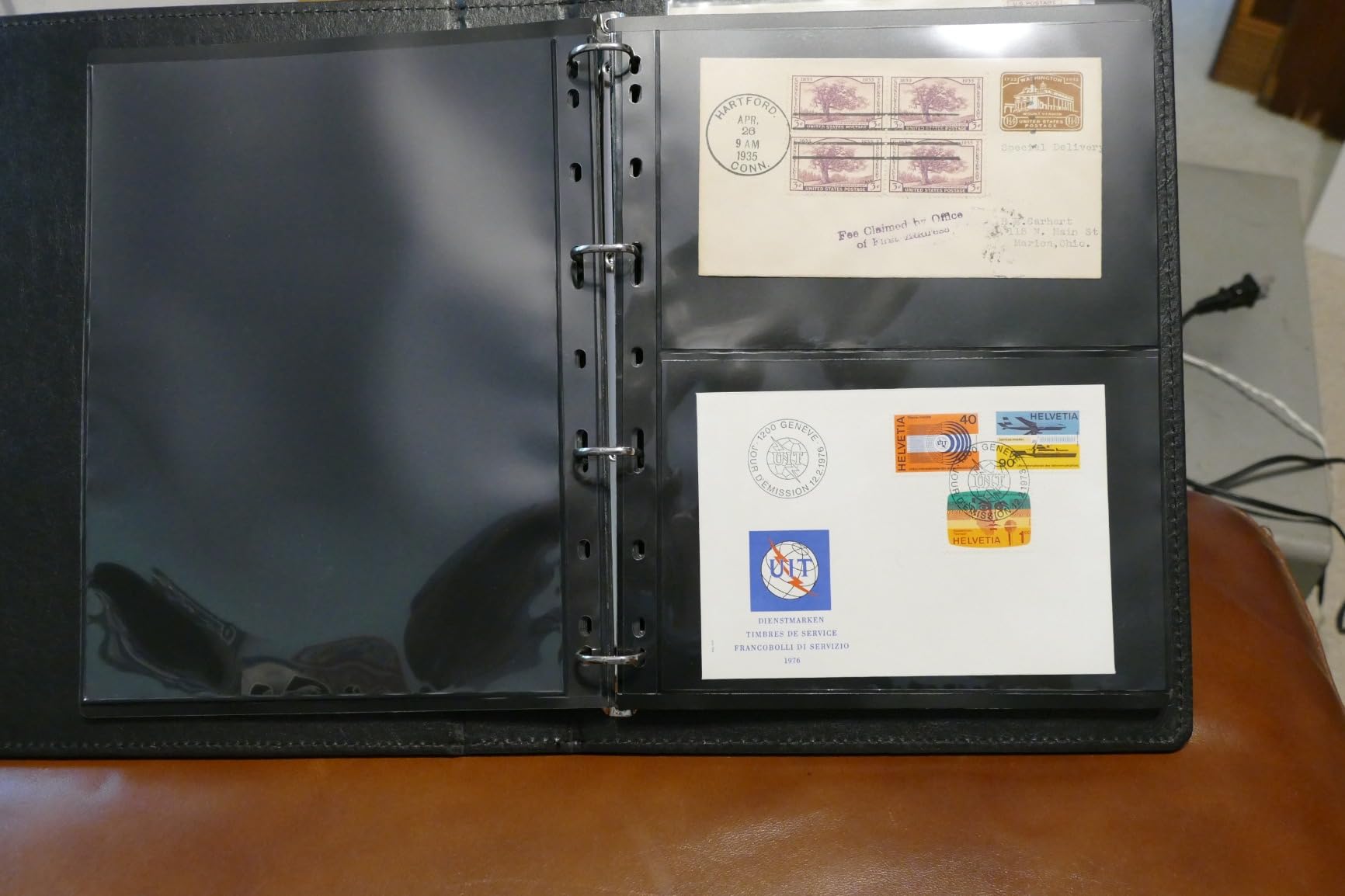 Lewtemi Stamp Collecting Albums Set 4 Ring Stamp Collection Book Include 20 Pages Album Binder Tweezer and Loop Magnifier Collecting Supplies for Collectors (Brown Pirate, 1/2/3/4 Rows) customer photo 2