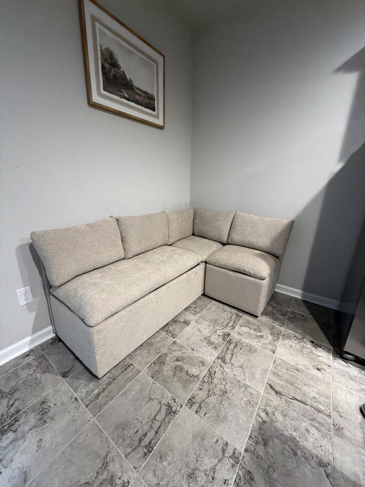 CHITA Breakfast Nook Bench with Storage, Upholstered Dining Bench with Back, Corner Kitchen & Dining Banquette Seating Nook, Dining Settee, L Shaped 5 Seats, Fabric in Linen customer photo 2