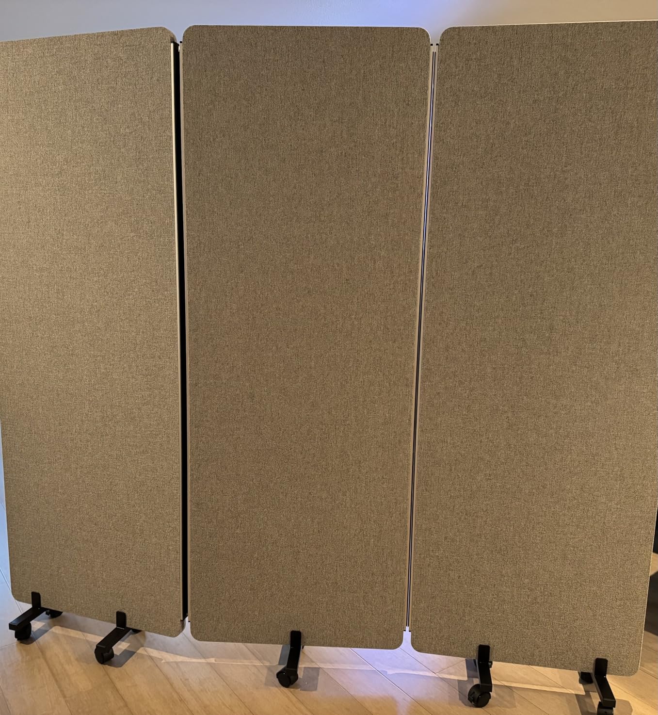 3 Panel Foldable Office Partitions, Mobile Cubicle Wall with Wheels, 71 x 66 Inch Noise Cancelling & Sound Proof Room Dividers Partition Wall, Aluminum Frame Gray customer photo 1