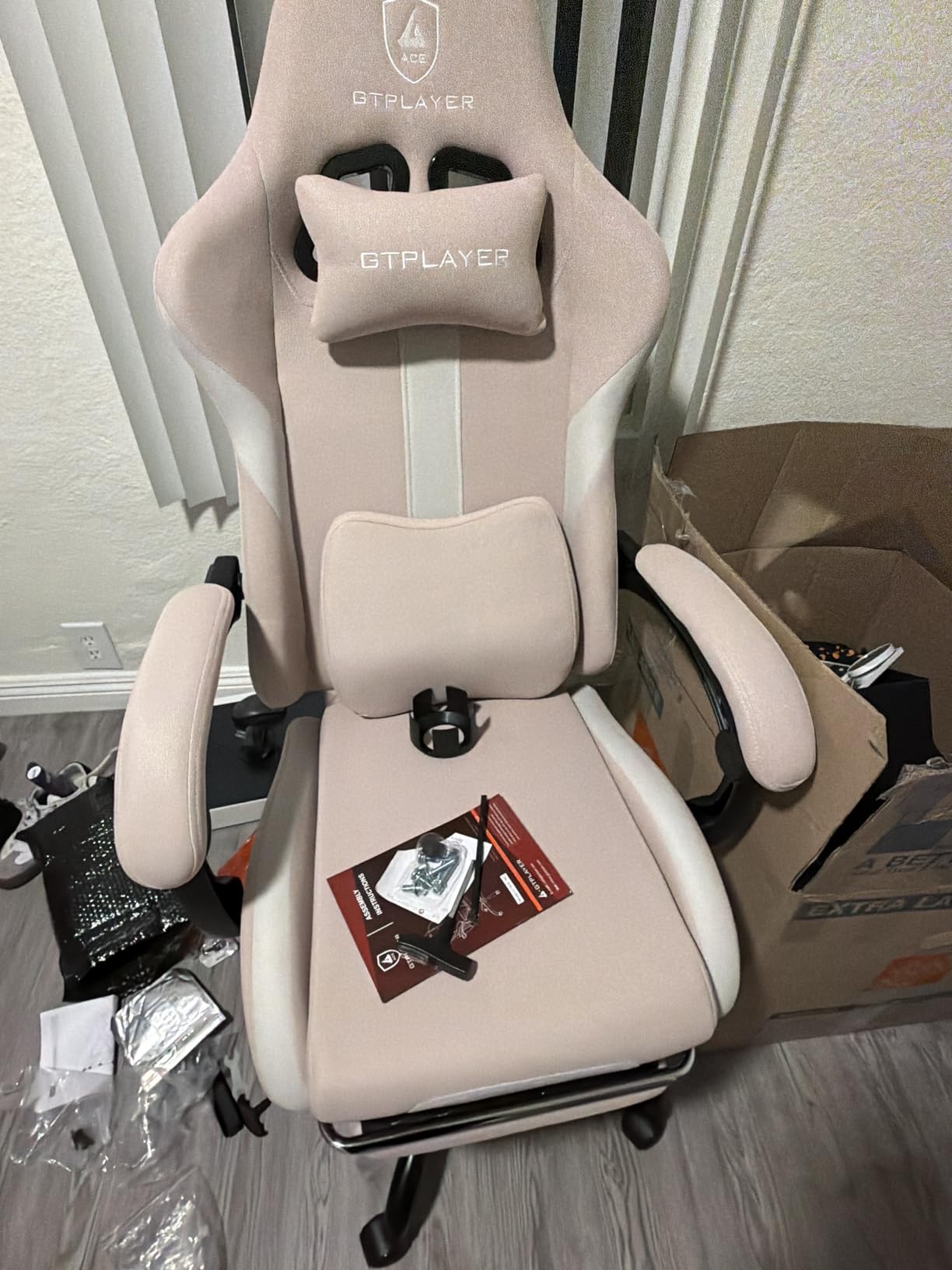 GTPLAYER Gaming Chair with Foot Rest & Pocket Spring Cushion, Ergonomic High Back Computer Desk Chair with Headrest & Lumbar Support, Breathable Fabric, Mist-Blue customer photo 2
