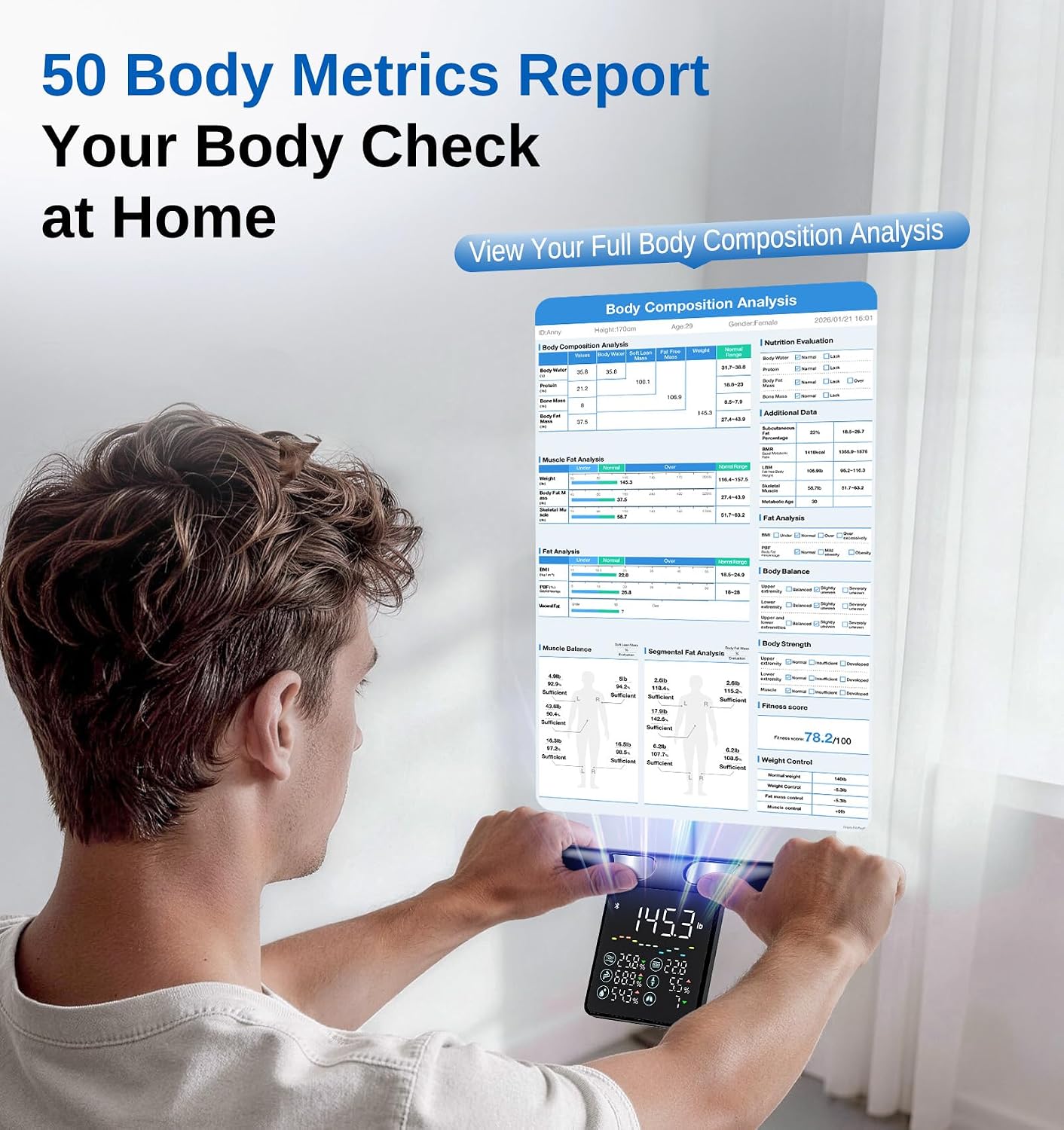 GE Smart Scale for Body Weight: 8-Electrode Body Pod Fat Monitor with Full Body Composition Analysis, Bluetooth App Sync, Large Handle Display, 400lb Capacity Bathroom Scale for Home & Gym, Black customer photo 2