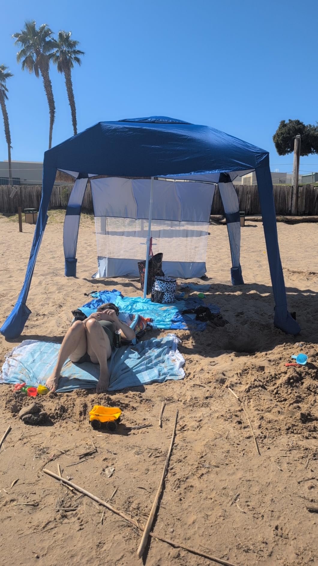 MoKo Beach Cabana, 8'x8' Large Beach Canopy with Side Wall, UPF 50+ Protection Easy Setup Beach Tent Sun Shelter, Adjustable Height Wind Resistant Cabana Beach Tent for Whole Family, Navy Stripes customer photo 1