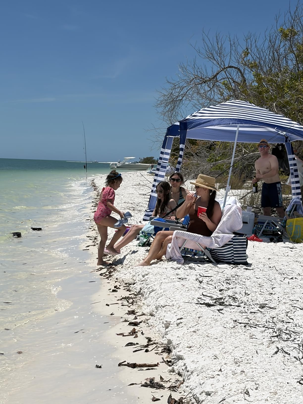 MoKo Beach Cabana, 8'x8' Large Beach Canopy with Side Wall, UPF 50+ Protection Easy Setup Beach Tent Sun Shelter, Adjustable Height Wind Resistant Cabana Beach Tent for Whole Family, Navy Stripes customer photo 2