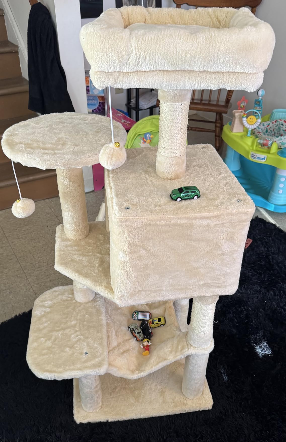 Sweetcrispy 44 Inch Cat Tree Tower, Cat Climbing Tower with Natural Sisal Scratching Posts, Hammock, Pet Condo for Indoor Cats and Kittens Play, Beige customer photo 1