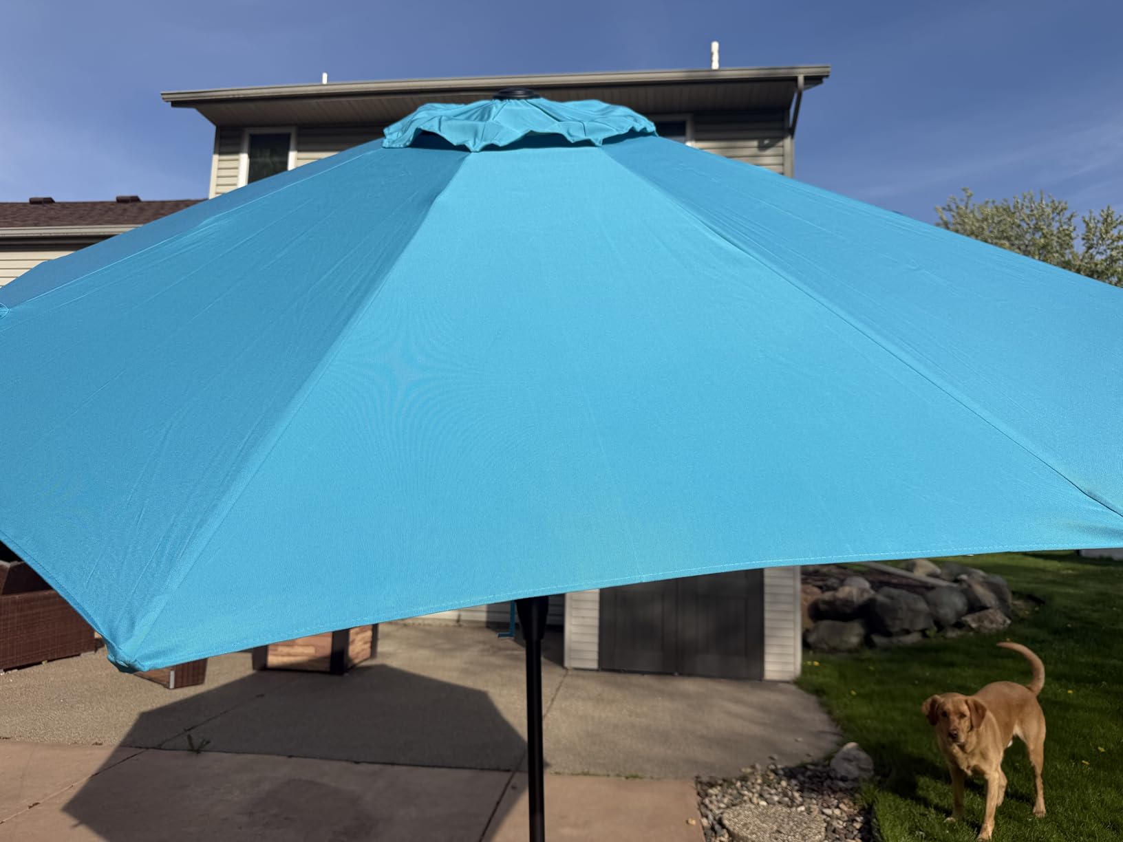 Midtown Umbrellas - The Lean 9 Ft Patio Umbrella with 10-Year-No-Fade Acrylast Acrylic Fabric, Auto-Tilt and 8 Reinforced Ribs for Deck, Pool, Garden, Hotel & Cafes - Harbor Navy Canopy, Black Pole customer photo 1