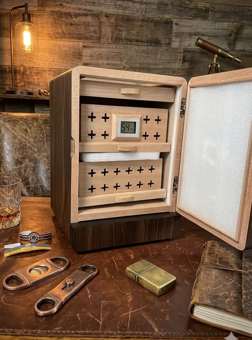 Flauno Cigar Humidor Cabinet with Dual-Fan Air Circulation System, 80+ Capacity, Thicker Spanish Cedar, Accurate Digital Hygrometer, Adjustable LED Lighting, Accessory Drawer, Gift for Aficionado customer photo 1