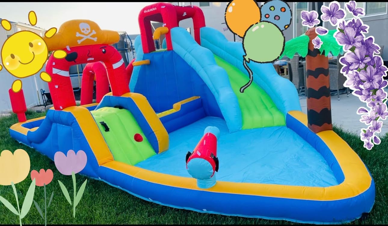 ELEMARA Inflatable Water Slide Bounce House, 10 in 1 Inflatable Water Park with Blower, 2 Slides & 2 Climbing Walls & 2 Water Guns, Deep Pool Giant Splash Pool, Water Slides for Kids Backyard for 6 customer photo 1