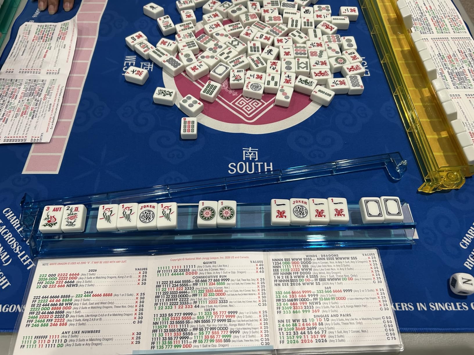 American Mahjong Game Set with Mat and Racks, Mahjong Tiles Set Include 166 White Tiles, Mahjong Mat, 4 All-in-One Rack/Pushers, Blue Bag and Mahjong Accessories, Mahjong Set Complete customer photo 1