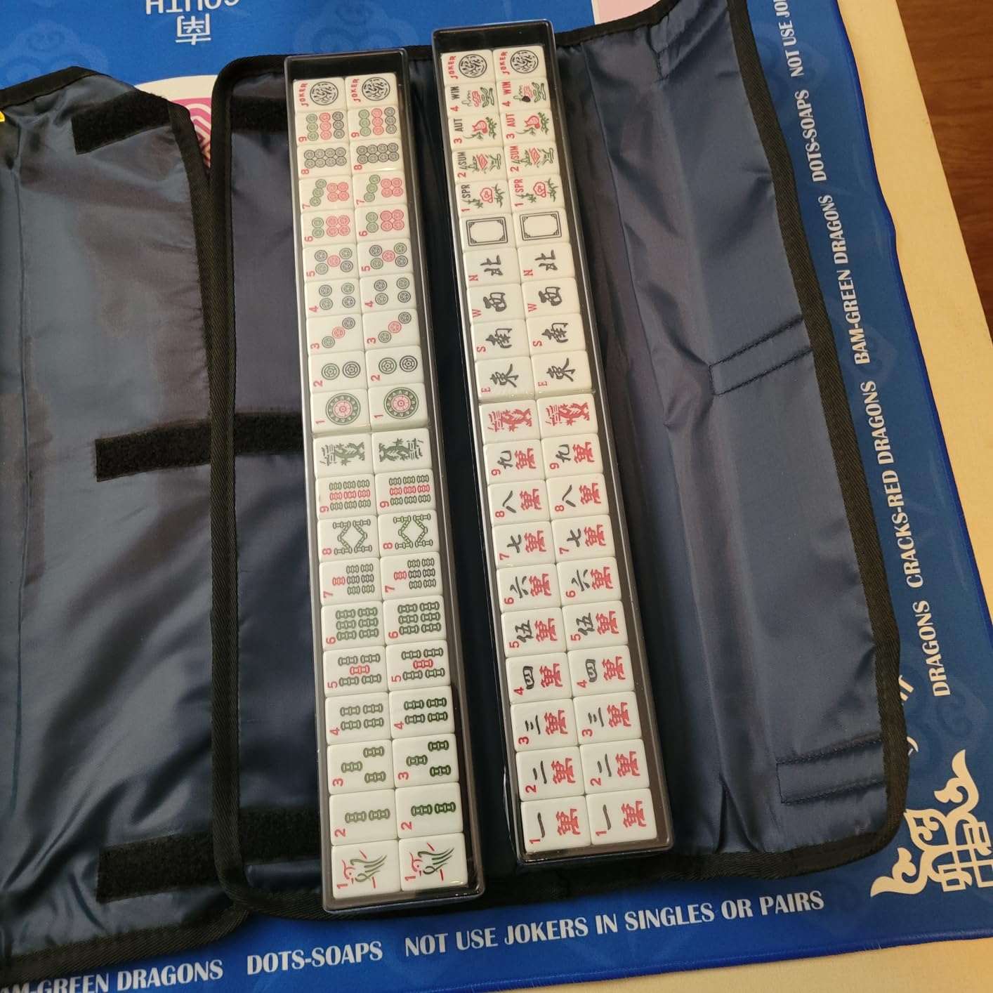 American Mahjong Game Set with Mat and Racks, Mahjong Tiles Set Include 166 White Tiles, Mahjong Mat, 4 All-in-One Rack/Pushers, Blue Bag and Mahjong Accessories, Mahjong Set Complete customer photo 2