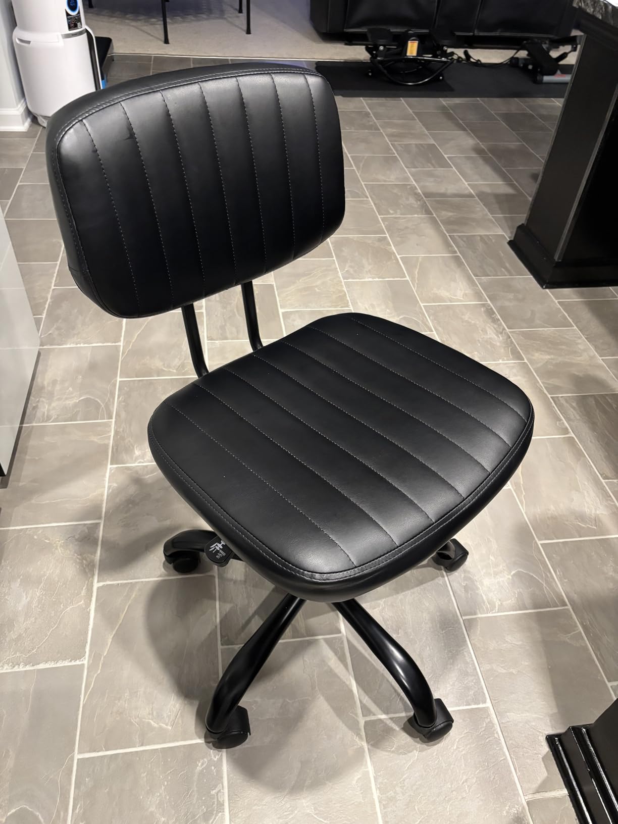 DUMOS Armless Drafting Chair, Low Back Office Seat with Adjustable Footrest Ring for Standing Desk, Ergonomic PU Leather Office Seating, Swivel Rolling High Stool for Studio, Lab, Counter, Brown customer photo 2