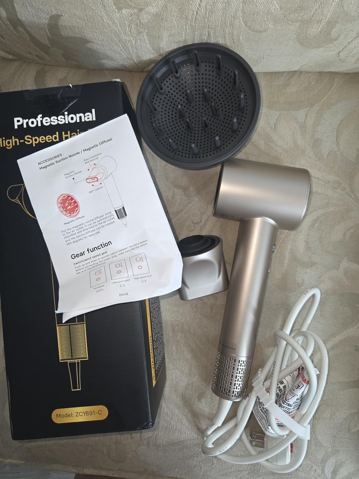 Hair Dryer, 160,000 RPM High-Speed Ionic Blow Dryer with Diffuser, Professional Hairdryer for Fast Drying, 500 Million Negative Ions, Low Noise Compact Hair Blow Dryer for All Hair Types, Gold customer photo 2