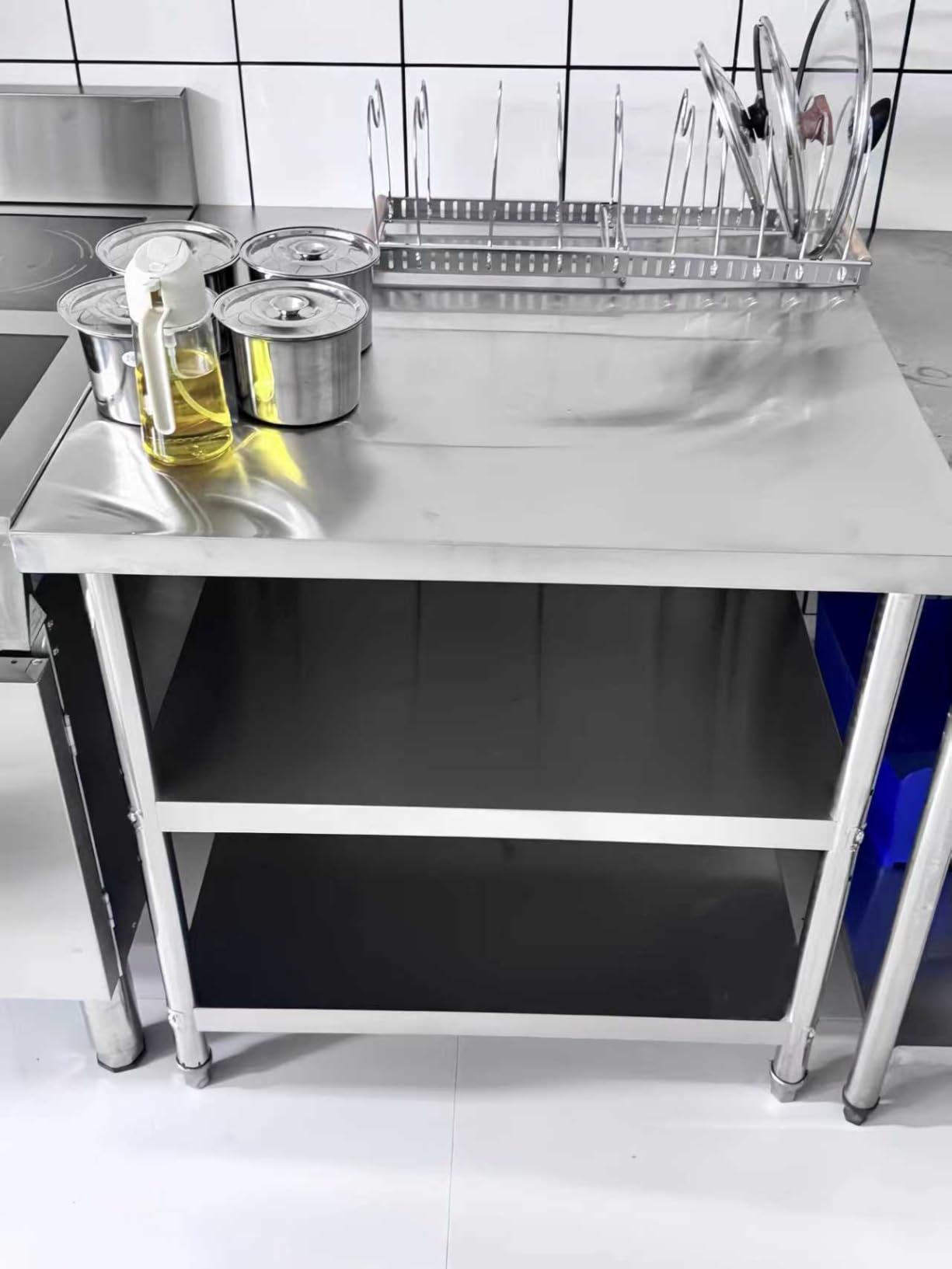 Stainless Steel Table with Wheels for Food Preparation and Work, Multi-Size Optional, Three-Layer Variable Two-Layer Metal Commercial Workbench Outdoor, Restaurant, Kitchen(36