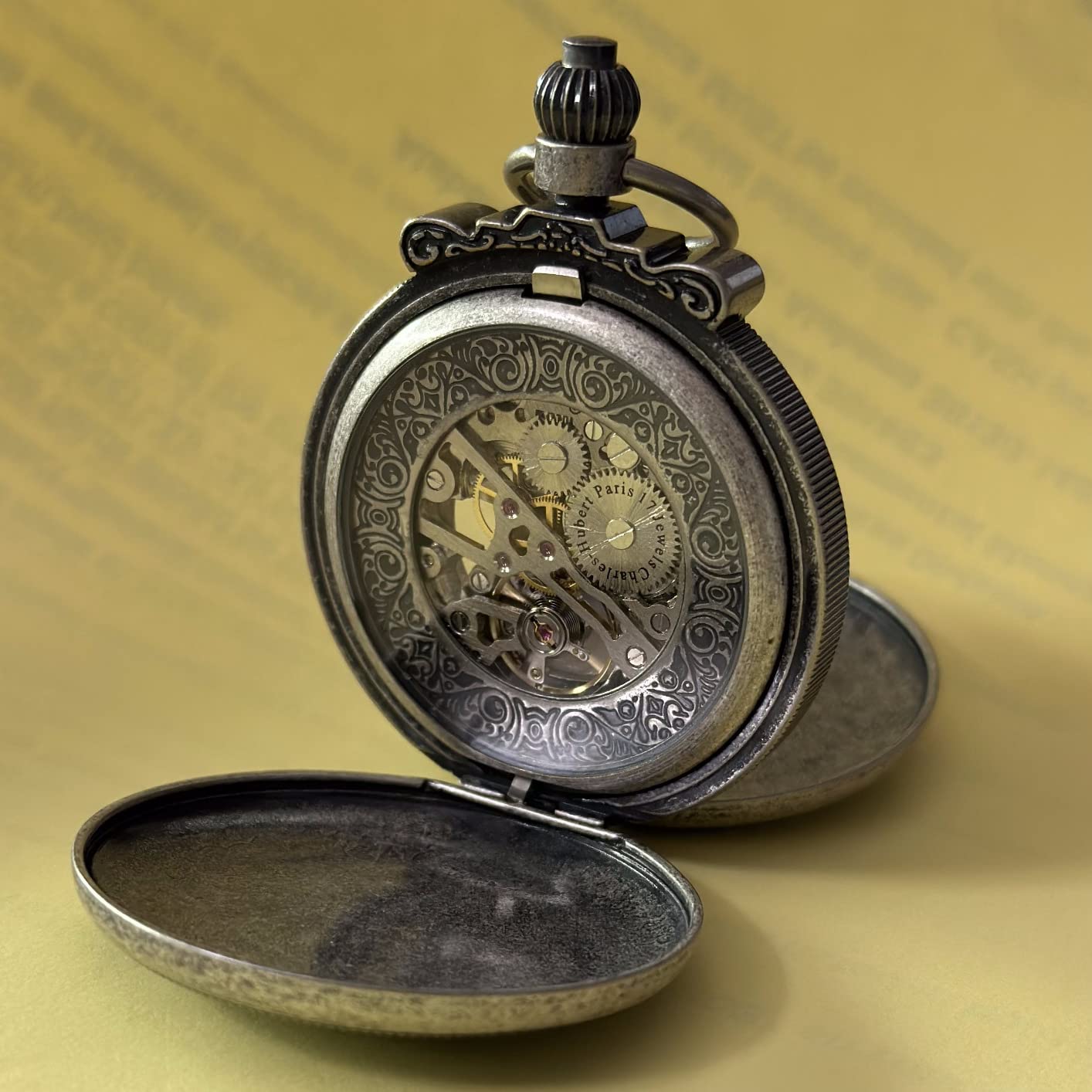 Charles-Hubert, Paris 3868-S Classic Collection Antiqued Finish Double Hunter Case Mechanical Pocket Watch customer photo 1