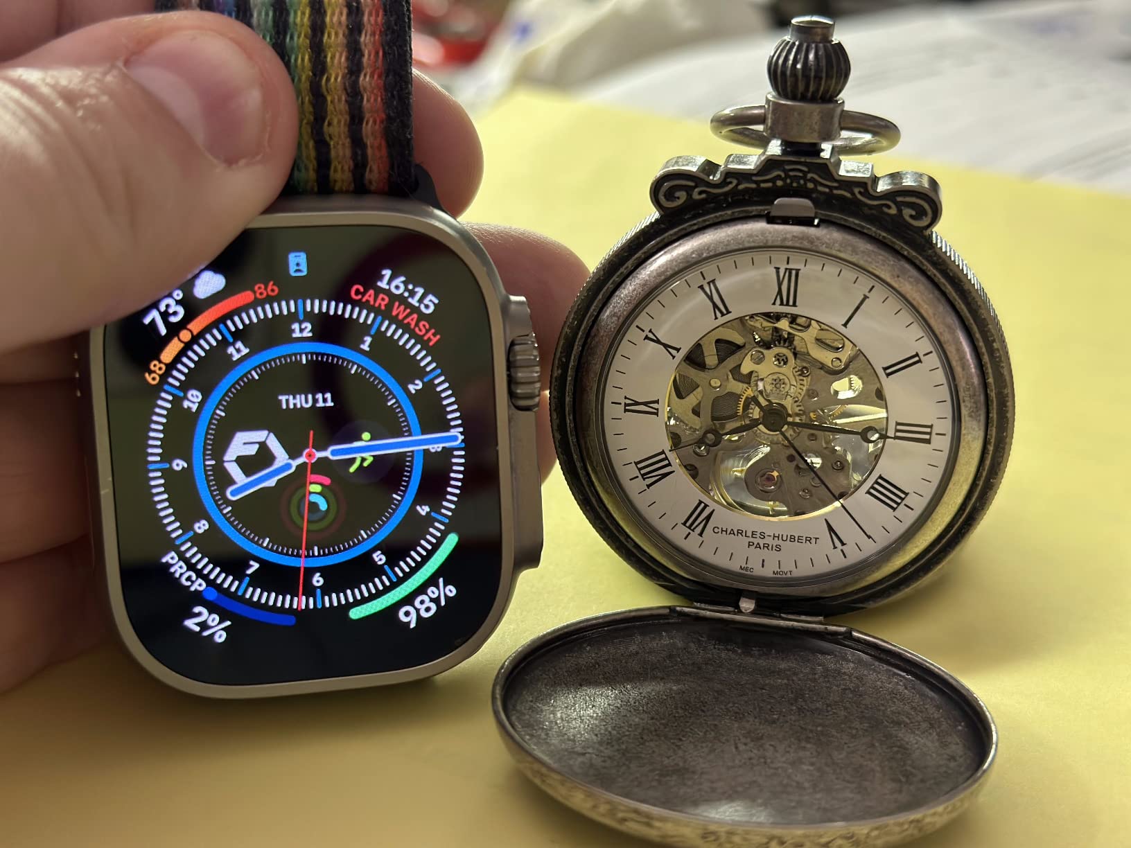 Charles-Hubert, Paris 3868-S Classic Collection Antiqued Finish Double Hunter Case Mechanical Pocket Watch customer photo 2