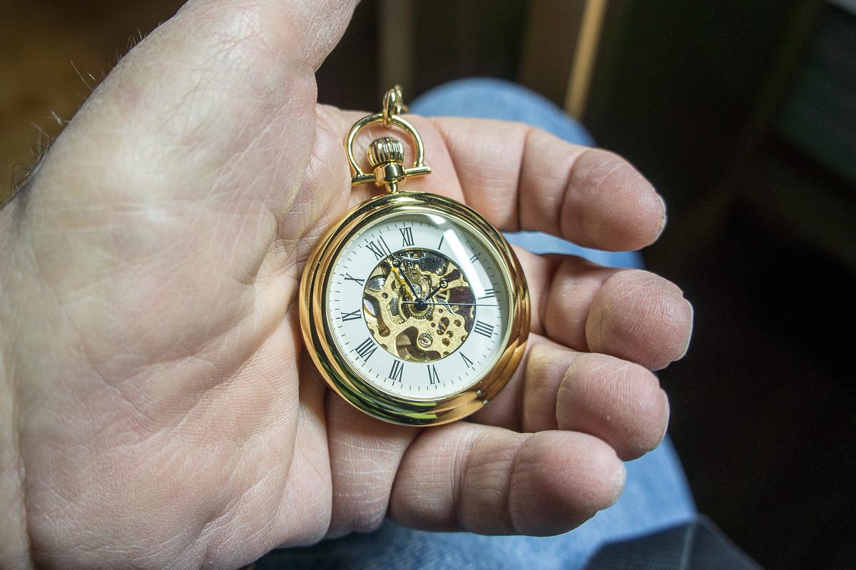 Stuhrling Original Men's Pocket Watch Stainless Steel Analog Skeleton Watch Hand Wind Mechanical Movement Stainless Steel Chain customer photo 2