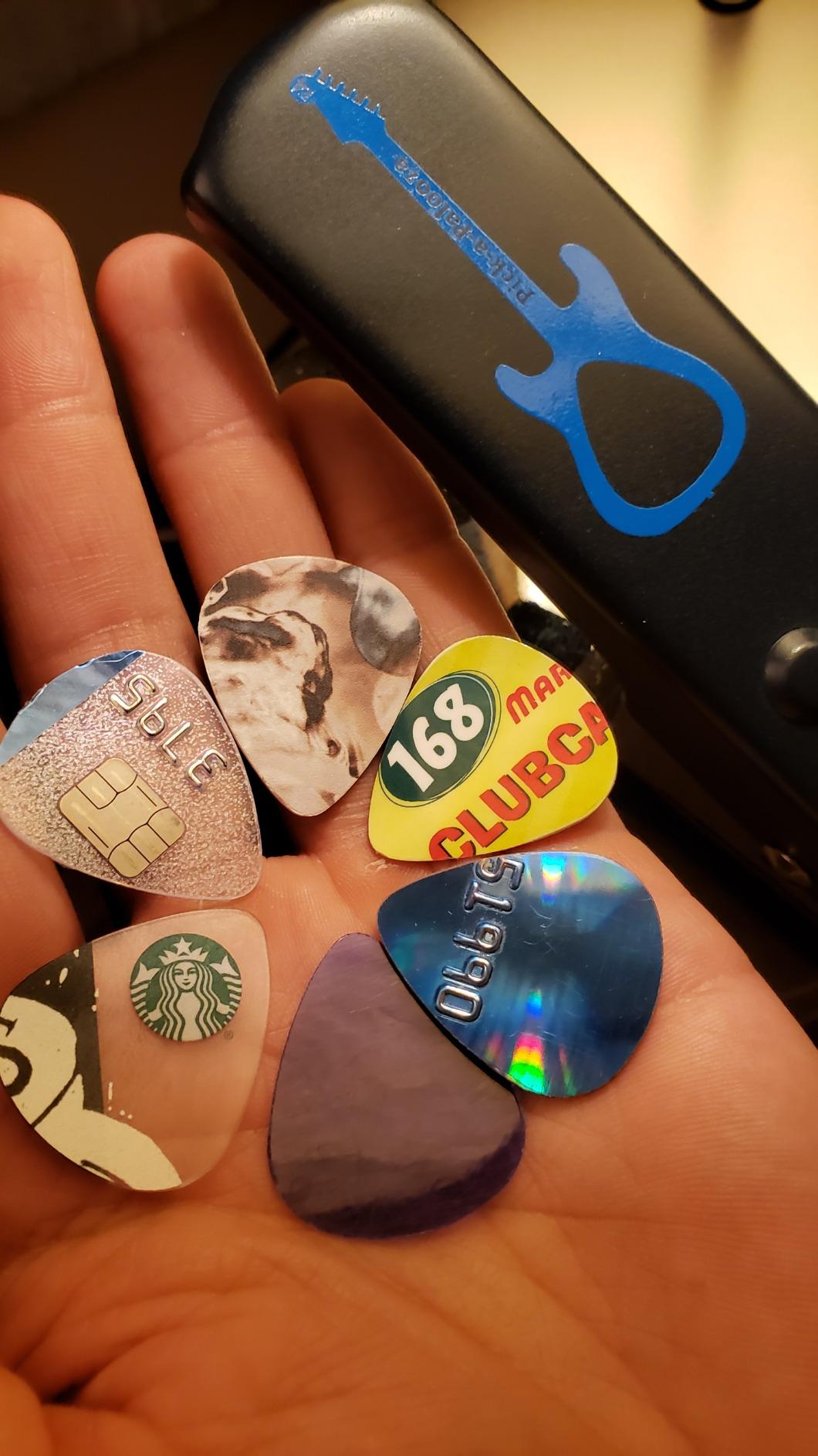 DIY Guitar Picks Punch Mega Pack - Custom Pick Maker for Musicians - Features Leather Key Chain Holder, Pick Strips with Artwork & File - Unique Gifts for Men & Women - Blue Punch customer photo 1