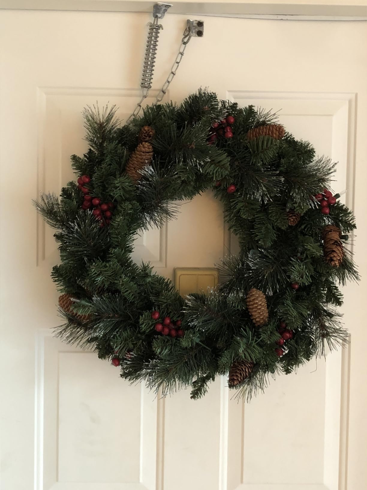 National Tree Company 24 in Pre-Lit Crestwood Spruce Artificial Christmas Wreath, Christmas Decoration with Glitter, Pinecones, Red Berries, 50 Clear Lights, 160 Tips, Green customer photo 1