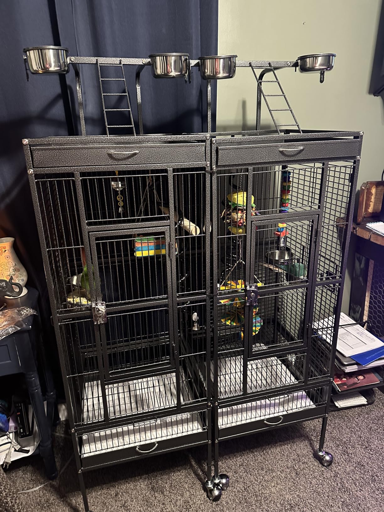 Yaheetech Wrought Iron Bird Cages, Play Top Large Aviary with Stand for Cockatiel Parrot Sun Parakeet Conures Lovebird Budgie Finch African Grey White, 61-inch customer photo 1
