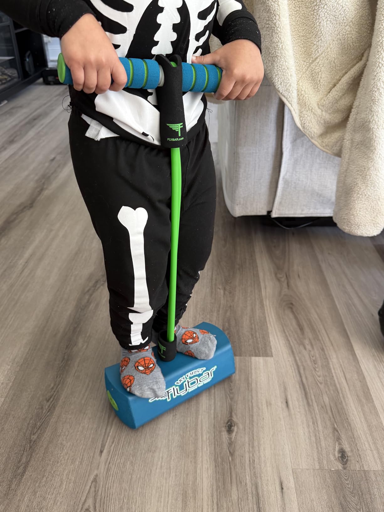 Flybar My First Foam Pogo Jumper for Kids Fun and Safe Pogo Stick for Toddlers, Durable Foam and Bungee Jumper for Ages 3 and up, Supports up to 250lbs (Blue LED) customer photo 1