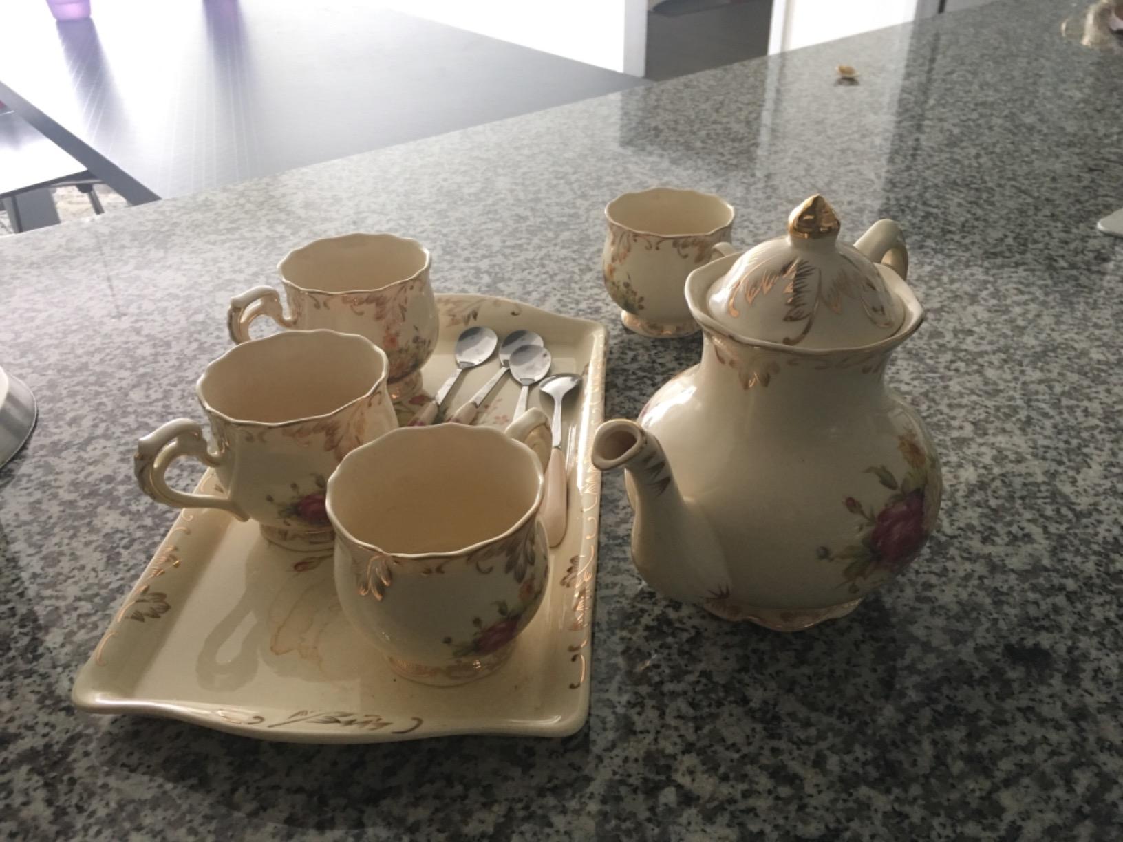 YOLIFE Porcelain Tea Set, Ivory Vintage Pink Rose Teaset | 4 Teacups, 1 Teapot, 4 Teaspoons and Serving Tray, Gifts for Tea Party, Birthday, Mom, Adults, Women, Wedding customer photo 2