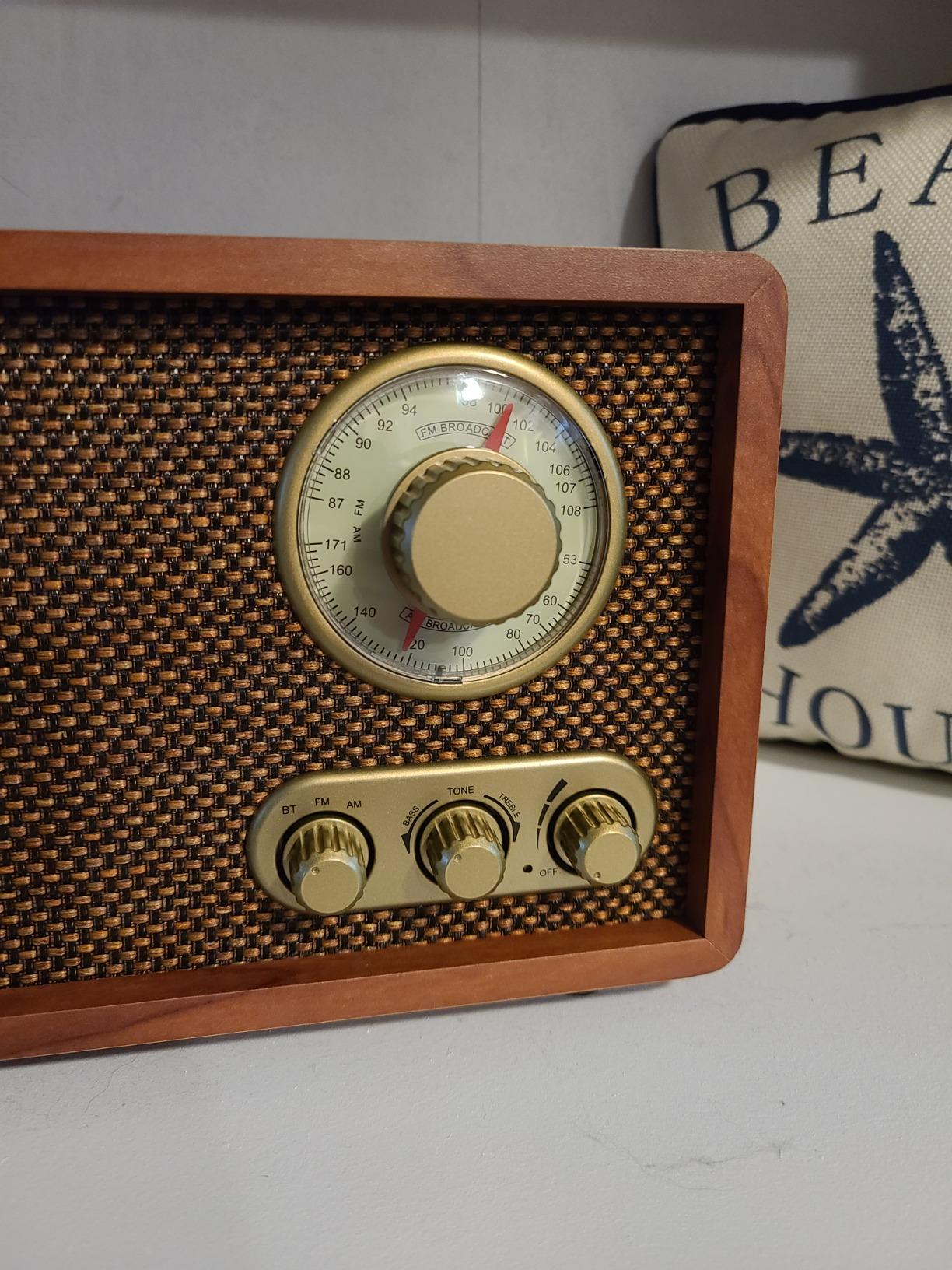 LoopTone AM FM Classic Retro Radio with Bluetooth Speaker, Vintage Wood Table Radio with Treble Bass Control for Kitchen Living Room with Rotary Knob Brown customer photo 2