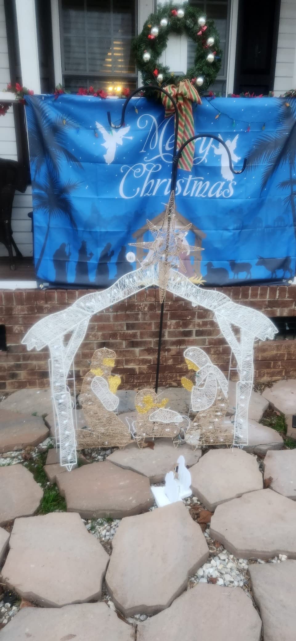 National Tree Company Pre-lit Artificial Christmas Decor - Includes Pre-strung White Mini White LED Lights and Ground Stakes - Crystal Holy Family Nativity - 4.5 ft customer photo 1