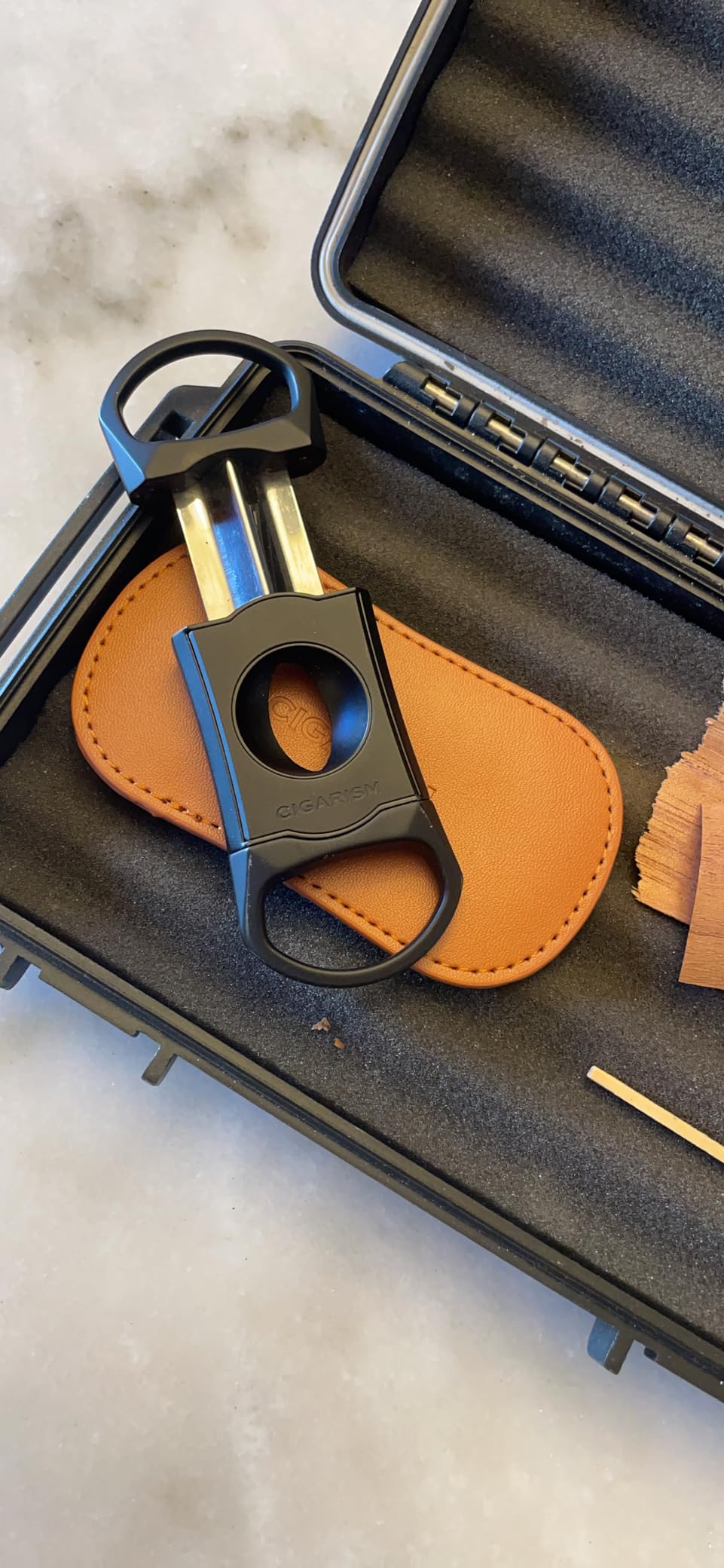V-Cut Cigar Cutter Stainless Steel Blade, Up to 60+ Ring Gauge in Leather Gift Case (Silver) customer photo 1