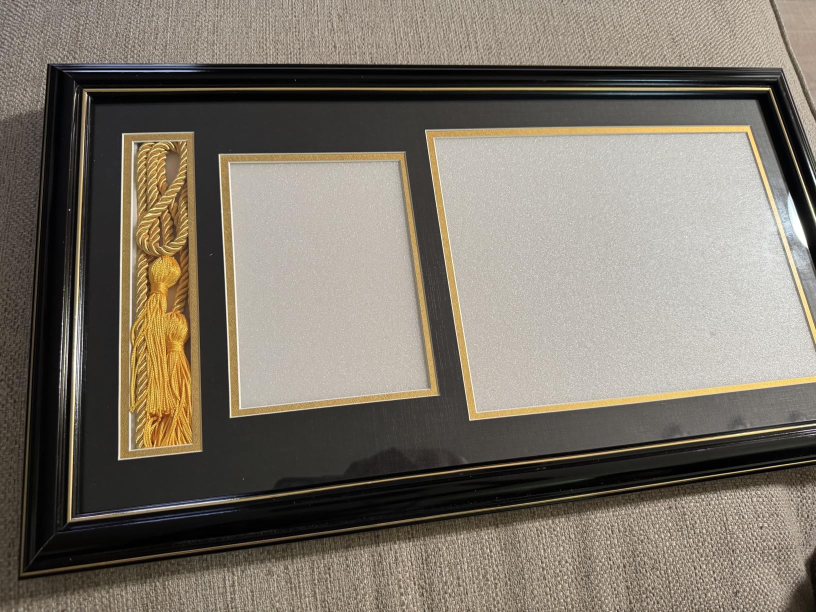 GraduationMall 11x17 Mahogany Diploma Frame with Tassel Holder for 8.5x11 Certificate Document, Real Glass, Black over Gold Mat customer photo 1
