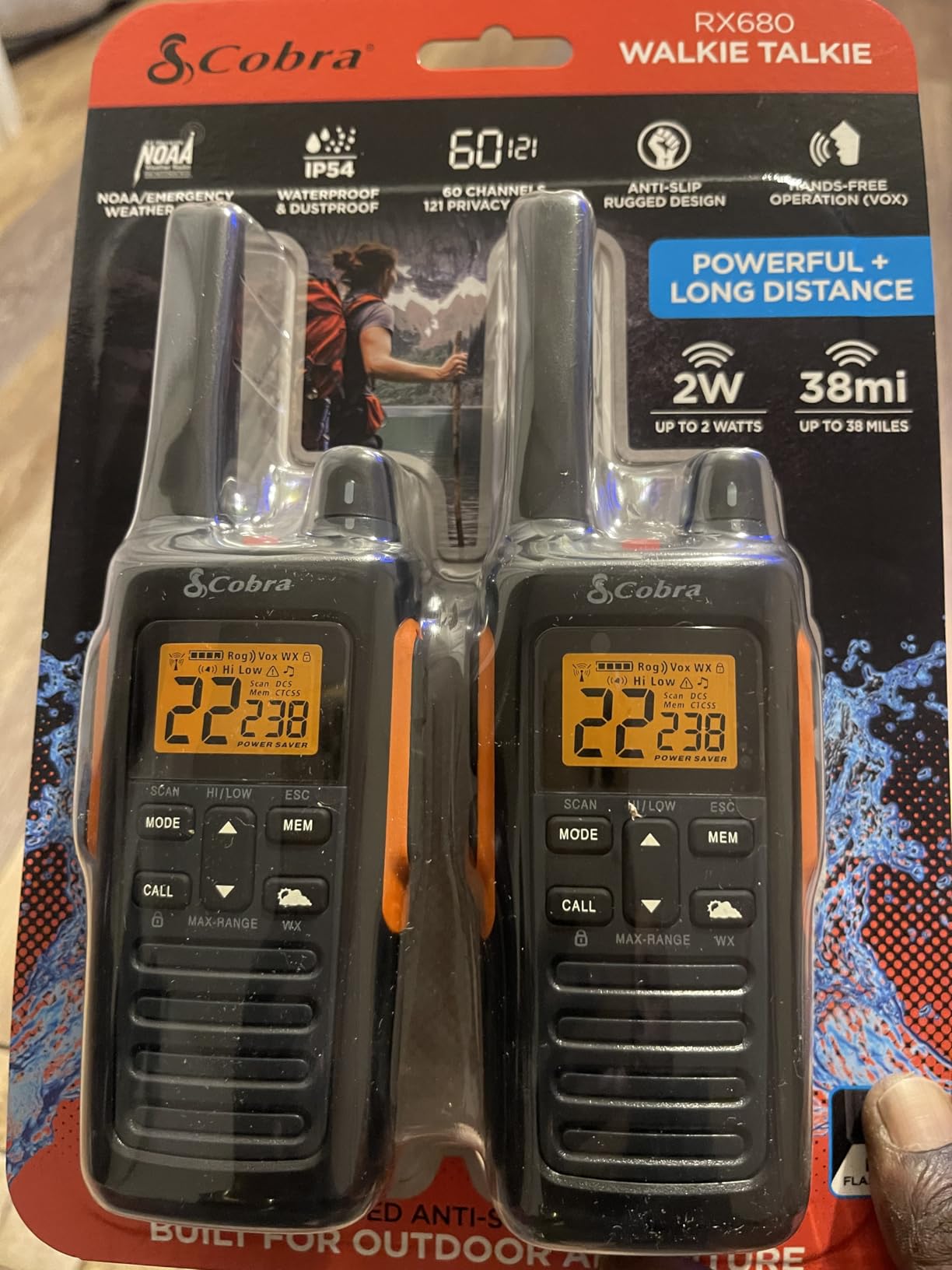 Cobra RX680 Walkie Talkies (2-Pack) - Rugged & Splashproof Two Way Radios Long Range, IP54 Water Resistant Design, 60 Pre-Programmed Channels, Weather Alerts, Included Charging Dock customer photo 2