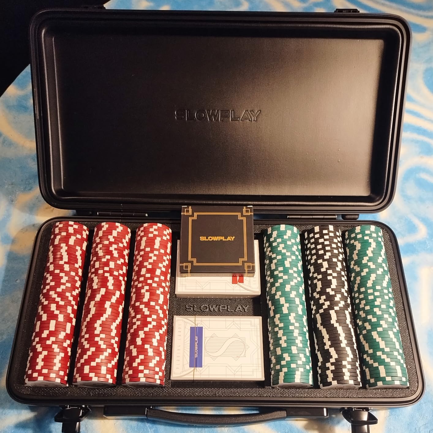 SLOWPLAY Nash Clay Poker Set, 14g&40mm Poker Chips for Texas Hold'em | Black Gold Edition; 500 pcs Numbered Full Set; premium case with PC Shell; clay composite poker chips; Art Deco style customer photo 1
