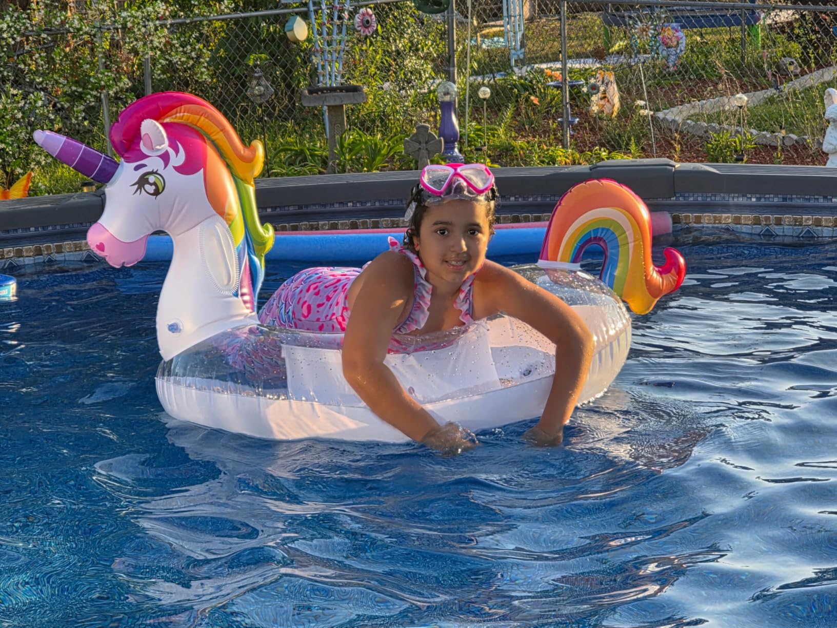 JOYIN Unicorn Pool Float Kids - Inflatable Rainbow Unicorn Floaty with Glitters Fun Floats, Ride On Beach Lake Floaties Raft Lounge, Party in Summer Decorations Pool Toys for Kids customer photo 2