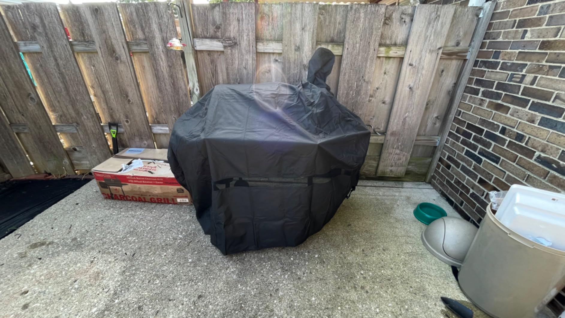 NEXCOVER Offset Smoker Cover - 60 Inch Waterproof Charcoal Grill Cover, Outdoor Heavy Duty BBQ Cover, Rip Resistant Smokestack Barbecue Cover for Brinkmann Char-Broil Weber Nexgrill, Black customer photo 1