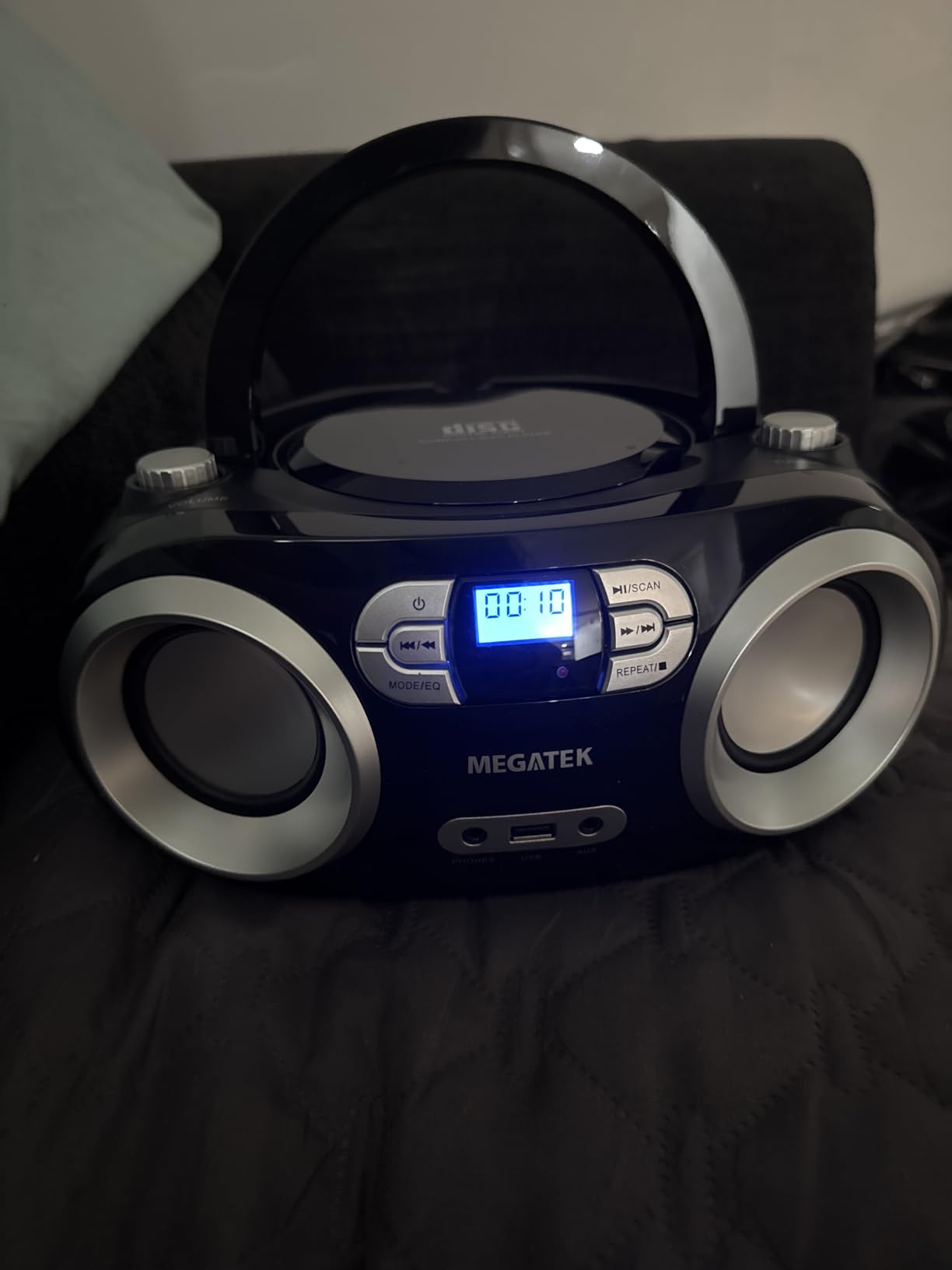 MEGATEK Portable CD Player Boombox with Bluetooth & FM Radio - Black | USB Playback, Clear Stereo Sound, AUX Input, Headphone Jack, CD-R/RW & MP3-CD Support, LCD Display, AC/Battery Powered customer photo 1