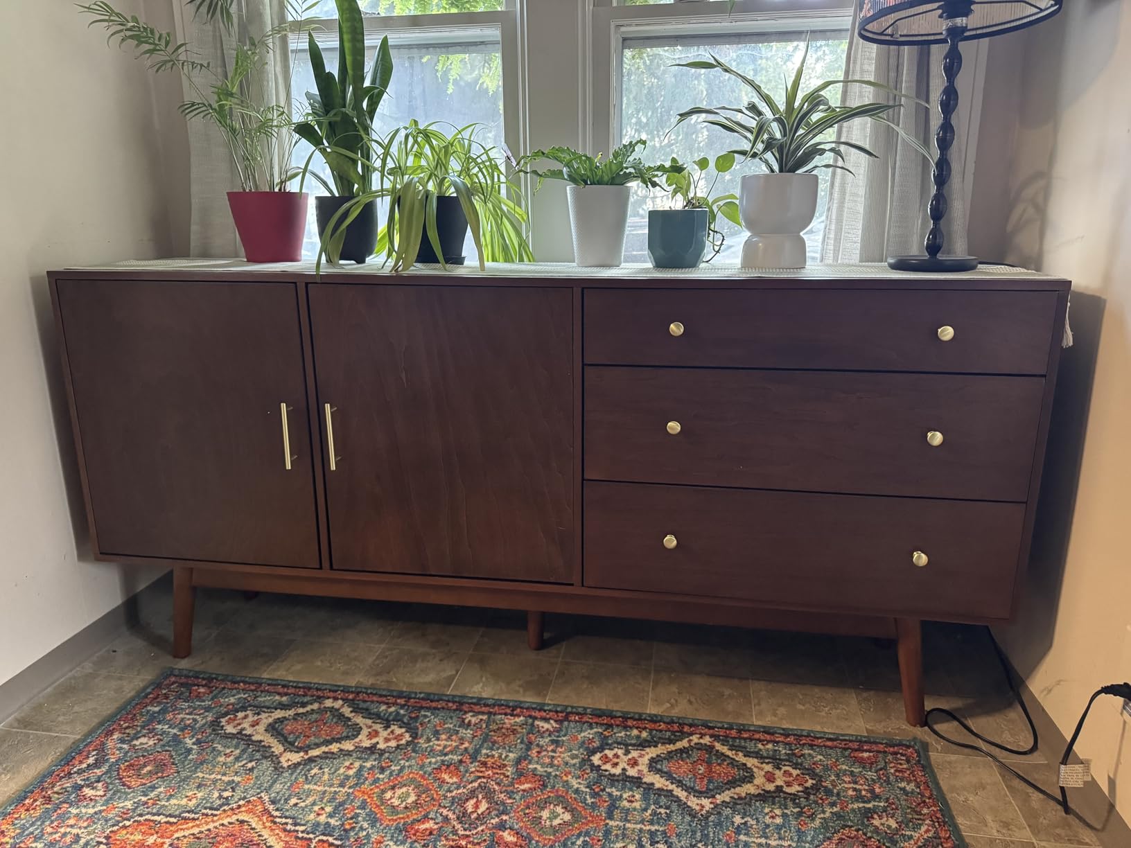 Walker Edison Mid-Century Modern Wood Kitchen Buffet Sideboard Entryway Serving Storage Cabinet Doors Dining Room Console, 70 Inch, Walnut customer photo 2