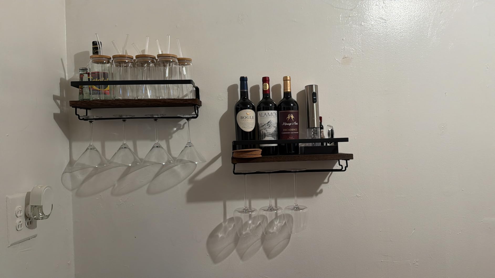 Mkono Wall Mounted Wine Rack Set of 2 Wood Rustic Wine Bottle Glass Floating Shelves with Stemware Hanger customer photo 2