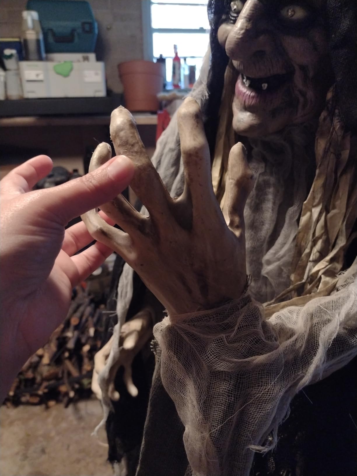 Haunted Hill Farm Life-Size Scary Poseable Talking Witch, Halloween Animatronic with Touch Activated Lights and Sound, Battery Operated Indoor or Covered Outdoor Halloween Decorations, Halloween Prop customer photo 1