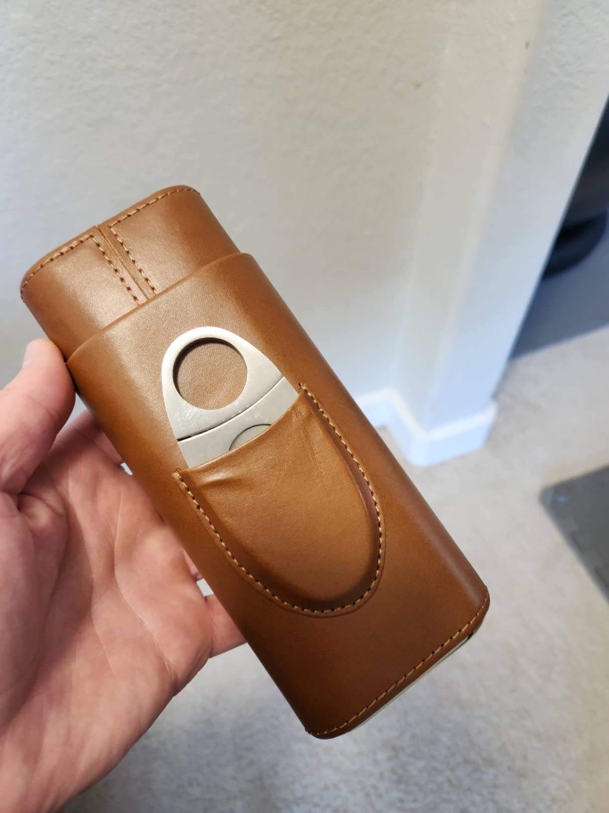 Cigar Cedar wood case lined - cigar travel cutter humidor case (Brown) customer photo 2