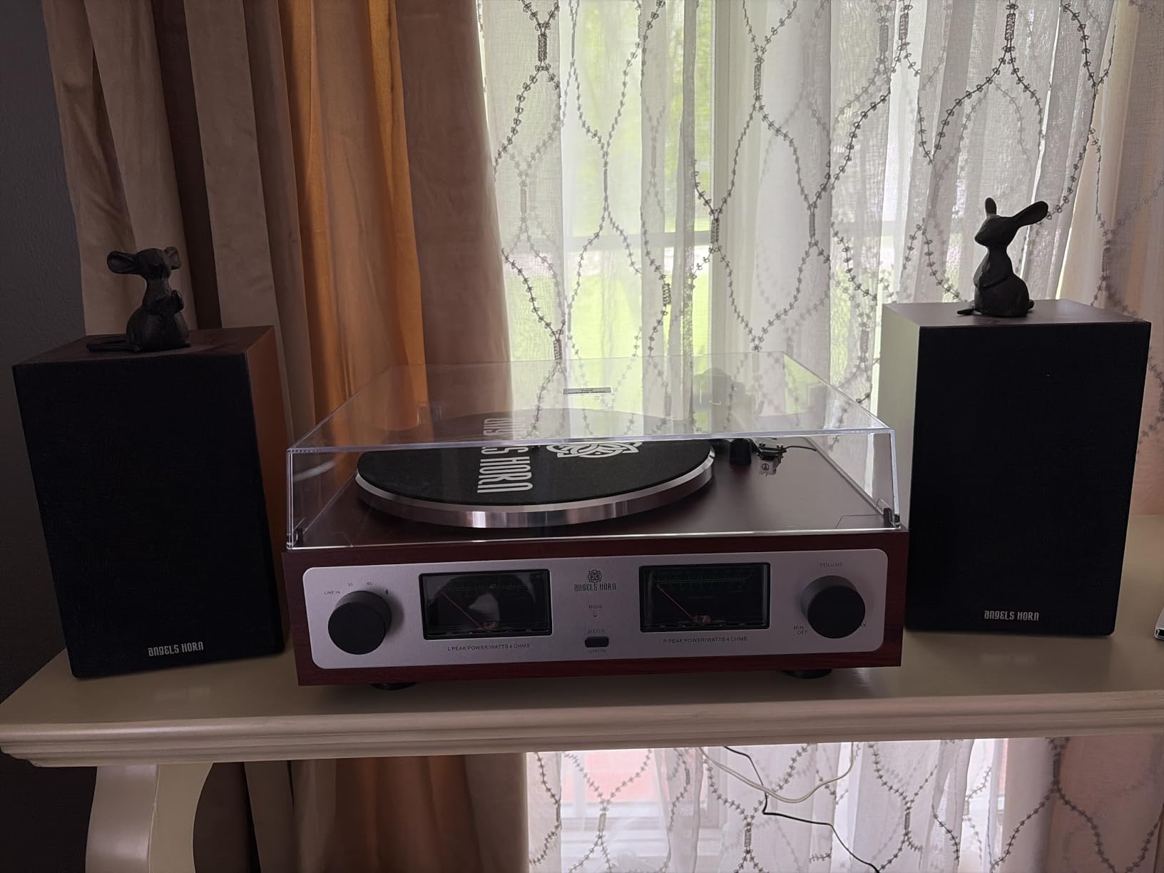 ANGELS HORN Vinyl Record Player, Hi-Fi System Bluetooth Turntable Players with Stereo Bookshelf Speakers, Built-in Phono Preamp, Belt Drive 2-Speed, Adjustable Counterweight, AT-3600L customer photo 1