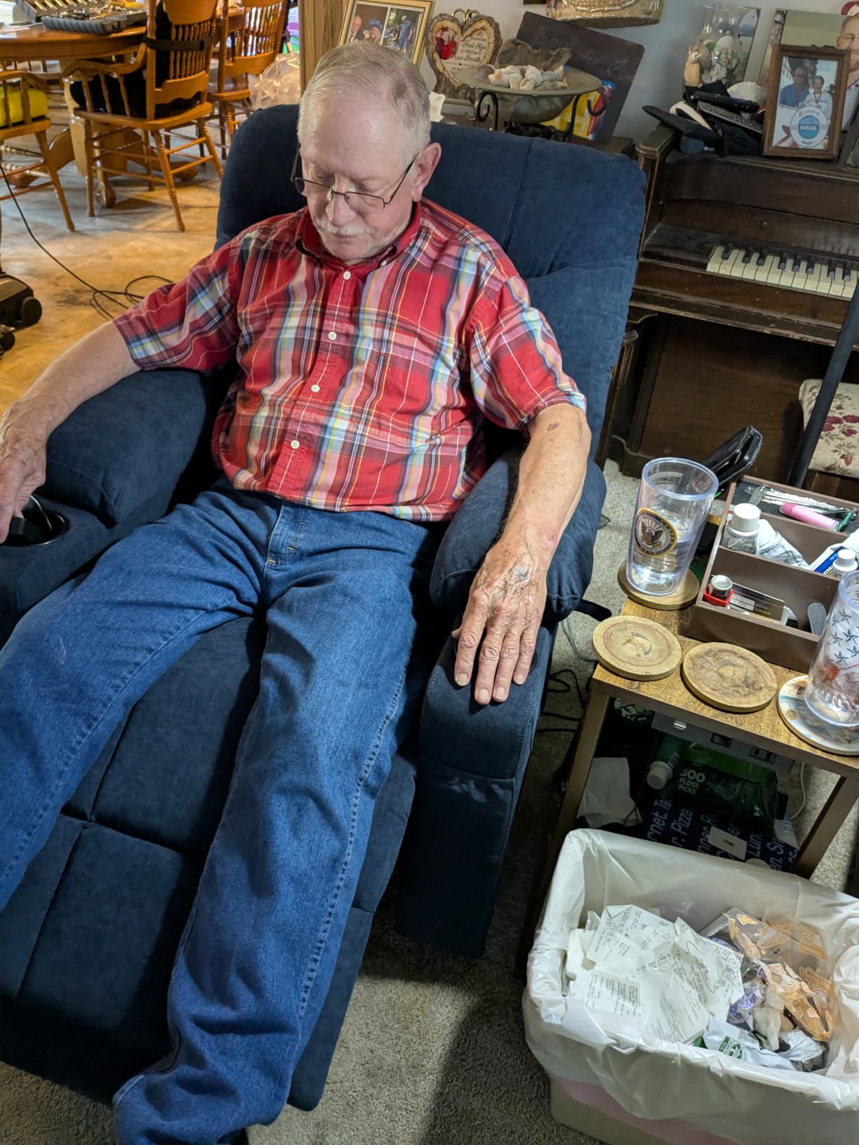 MCombo Power Lift Recliner Chair with Extended Footrest for Elderly People, Fabric 7287 (Navy Blue, Medium) customer photo 1