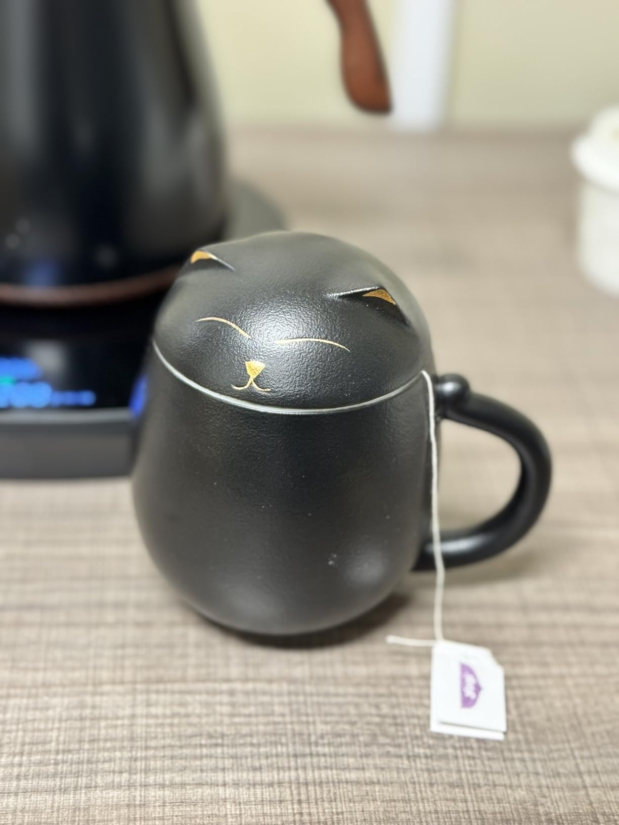 HEER Cat Tea Cup with Infuser and Lid - 13.5oz Ceramic Tea Mug - Cat Lover Gift for Friends Family. (Black) customer photo 1