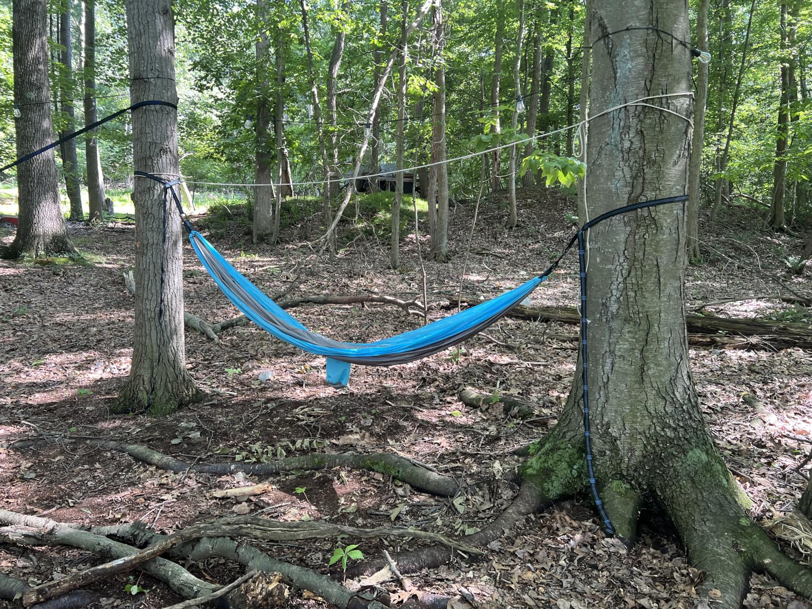 SZHLUX Camping Hammock Double & Single Portable Hammocks with 2 Tree Straps and Attached Carry Bag, Great for Outdoor, Indoor, Beach, Camping, Light Grey / Sky Blue customer photo 1