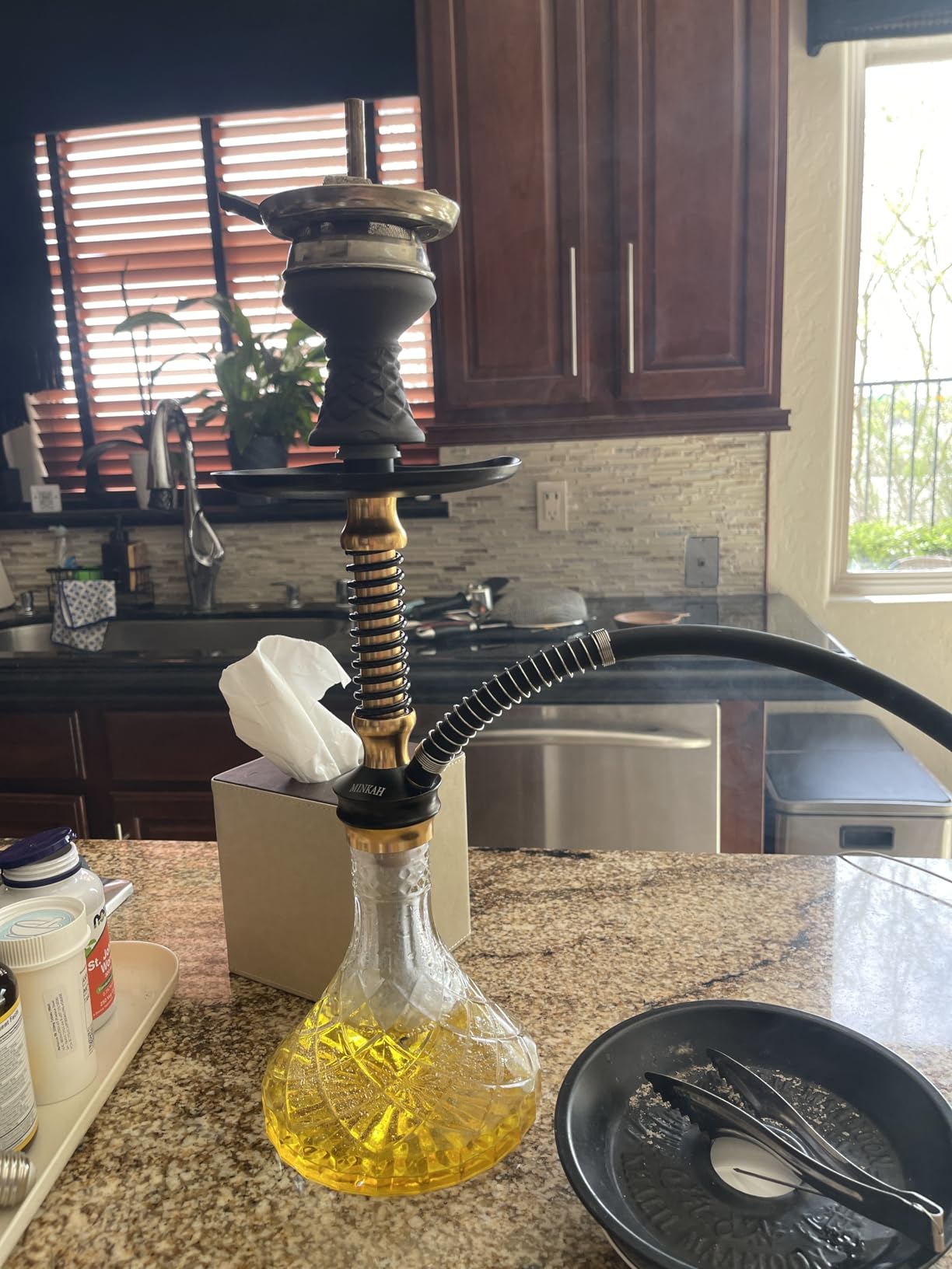 Hookah Set with Everything Accessories Silicone Hose Bowl Coal Tongs Mouth Tips Chimney Screen Diffuser, 2023 Small Glass Shisha Hookahs Set Complete Aluminum Stem Hooka Narguile Smoking Gold customer photo 1