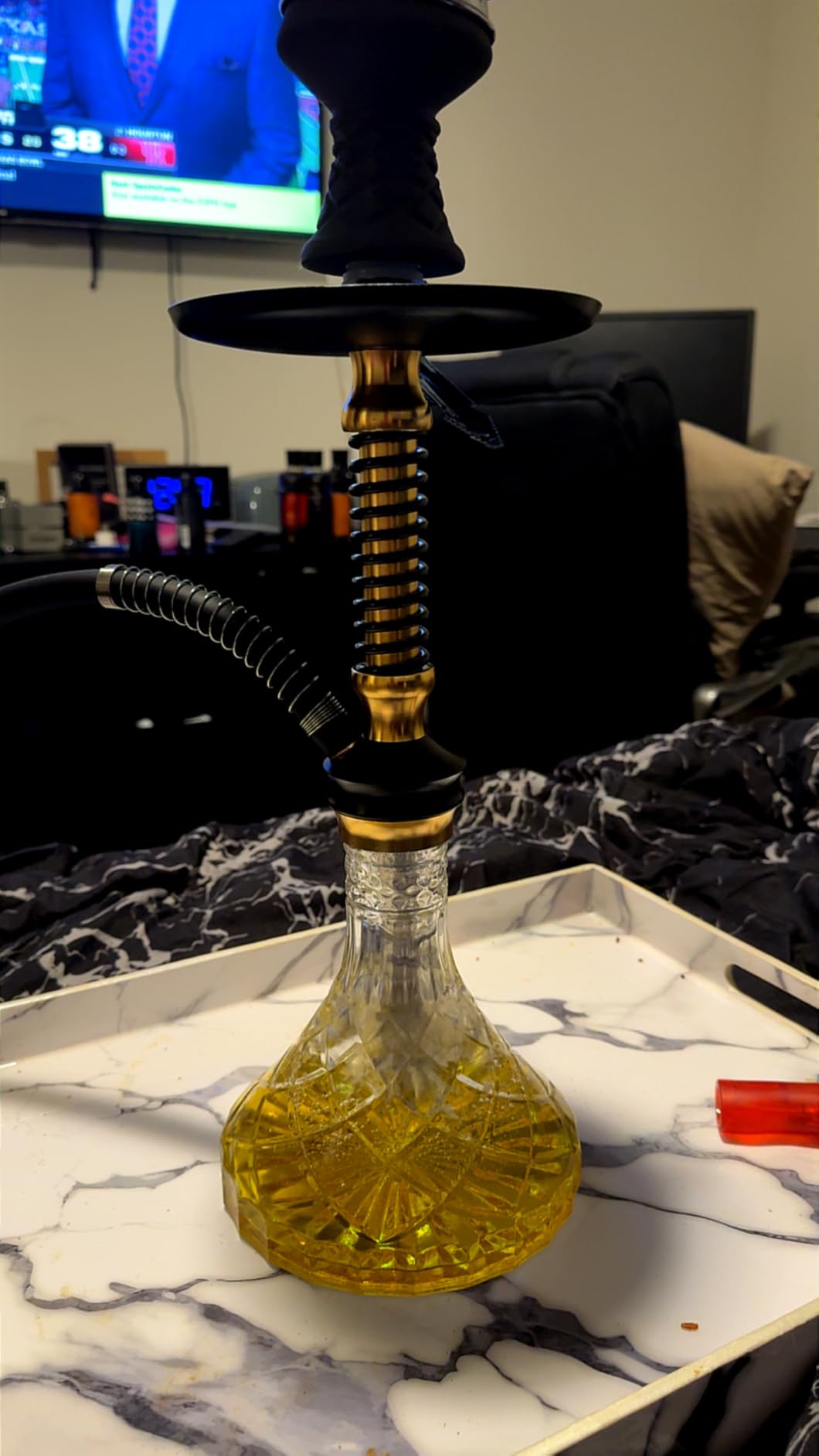 Hookah Set with Everything Accessories Silicone Hose Bowl Coal Tongs Mouth Tips Chimney Screen Diffuser, 2023 Small Glass Shisha Hookahs Set Complete Aluminum Stem Hooka Narguile Smoking Gold customer photo 2