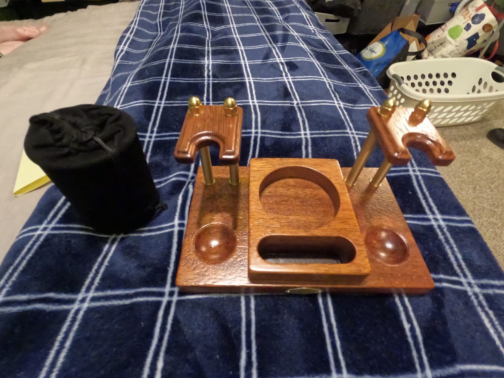 Scotte Wooden Tobacco Pipe Stand, For 2 Smoking Pipes Rack Holder, Include Tobacco Jar/Cigar Herb Container with Hygrometer and Humidifier customer photo 1