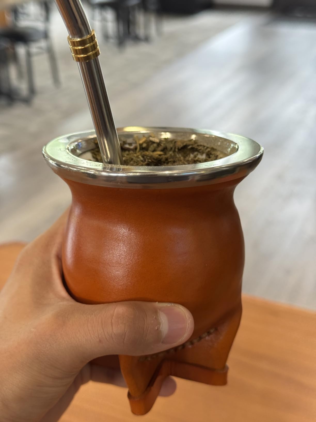 Argentina Yerba Mate Cup With Ceramic liner Straw Tea Gourd Mug One Bombilla Mate a Cleaning Brush (brown) customer photo 2