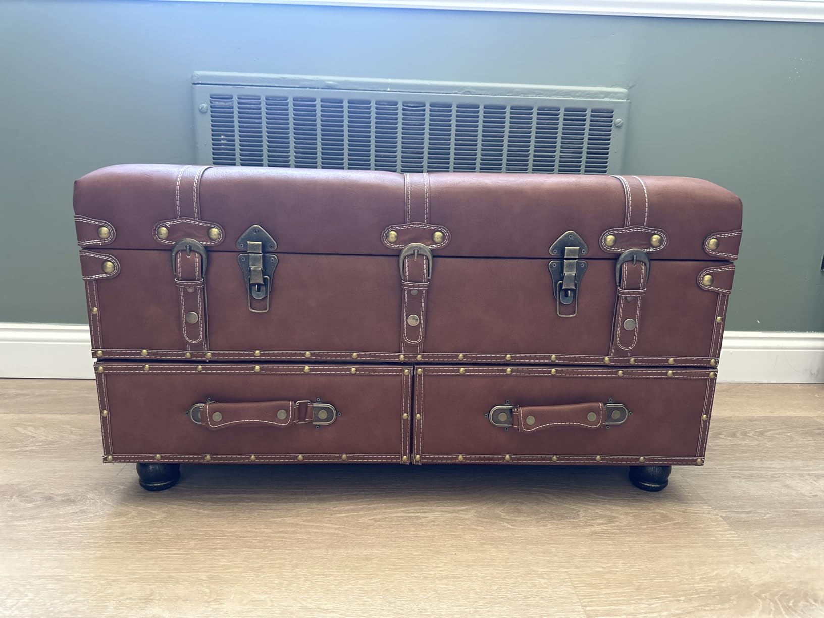 Vintage Storage Bench Upholstered Mid-Century Faux Leather Storage Ottoman Bed Bench Storage Chest for Hallway, Entryway, Bedroom, Dark Brown customer photo 2
